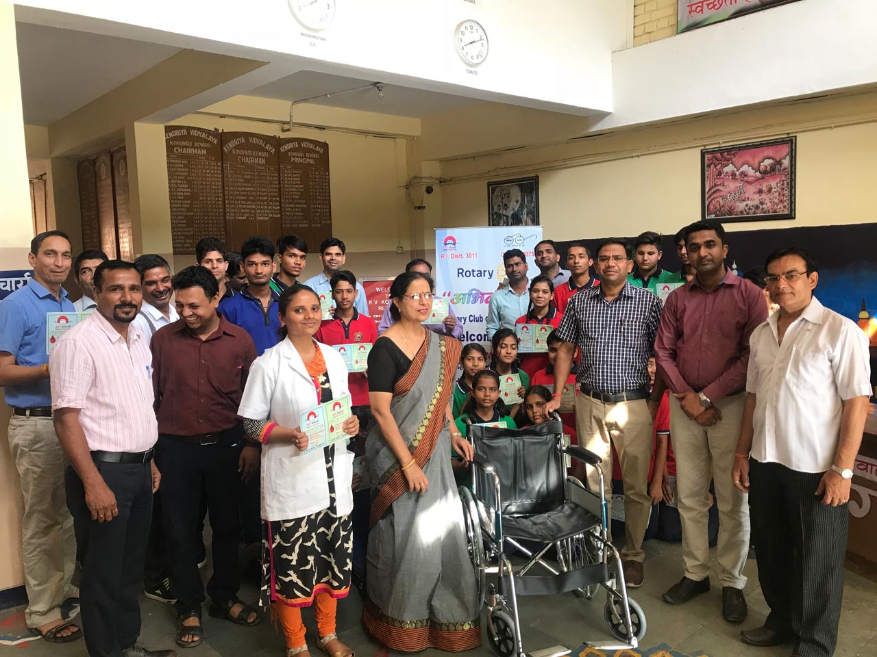 Wheel Chair donated to management of Centre School, Rewari in their medical department