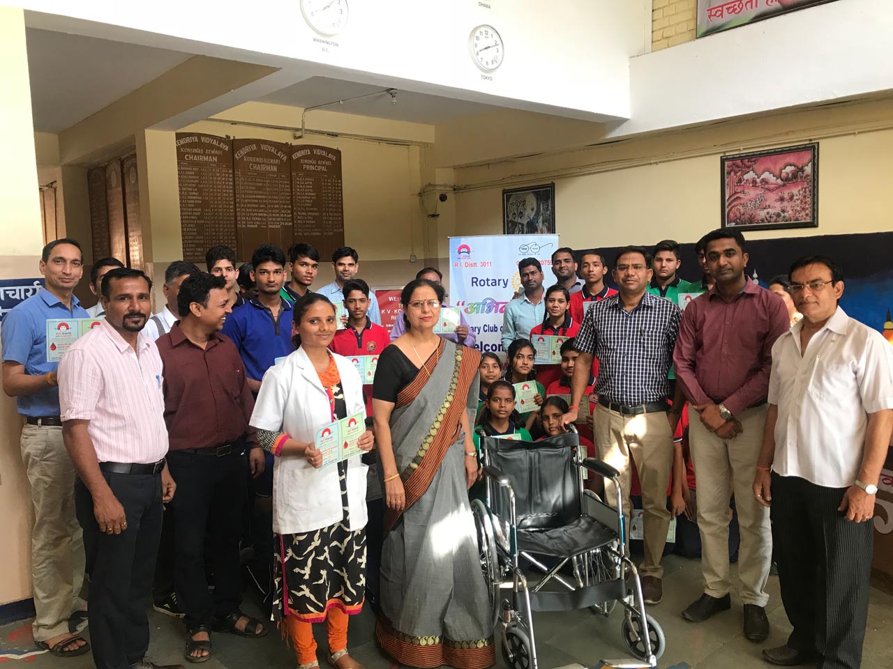 Wheel Chair donated to management of Centre School, Rewari in their medical department