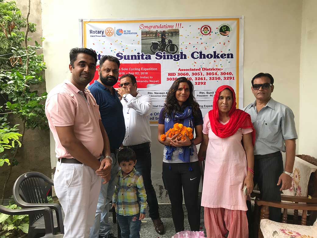 Solo Cycling event finished in Nepal. Rotary Club of Rewari Main members received Rtn. Sunita Choken