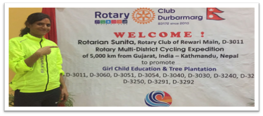 Solo Cycling event finished in Nepal. Rotary Club of Rewari Main members received Rtn. Sunita Choken